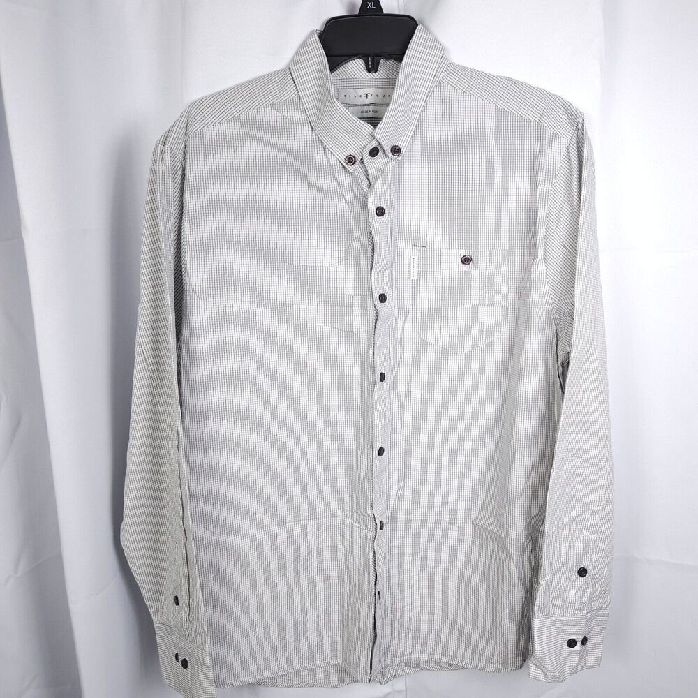 NWOT Five Four Club Mens XL White Gray Plaid Long Sleeve Button Up‎ Down Shirt
